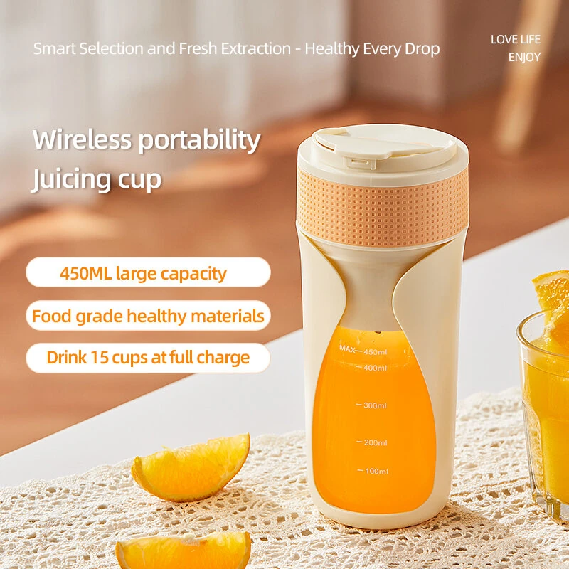 (image for) 450ML Small Portable Multi-function Juicer Cordless Electric Juicing Cup with Removable Straw Strong 6-Blade Precision Steel Blade