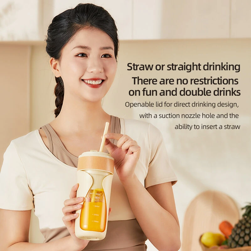 (image for) 450ML Small Portable Multi-function Juicer Cordless Electric Juicing Cup with Removable Straw Strong 6-Blade Precision Steel Blade
