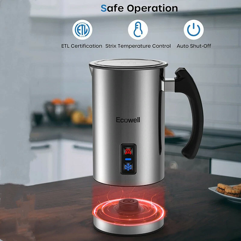 (image for) [US Direct] ECOWELL Milk Frother, Coffee Frother Electric, Automatic Hot and Cold Foam Frother, Stainless Steel Milk Steamer and Frother for Latte, Macchiato, Cappuccinos 8.1oz/240 ml Silver,